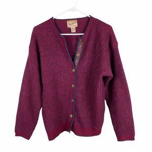 Vintage woolrich fair isles scandinavian 100% red cardigan womens size medium